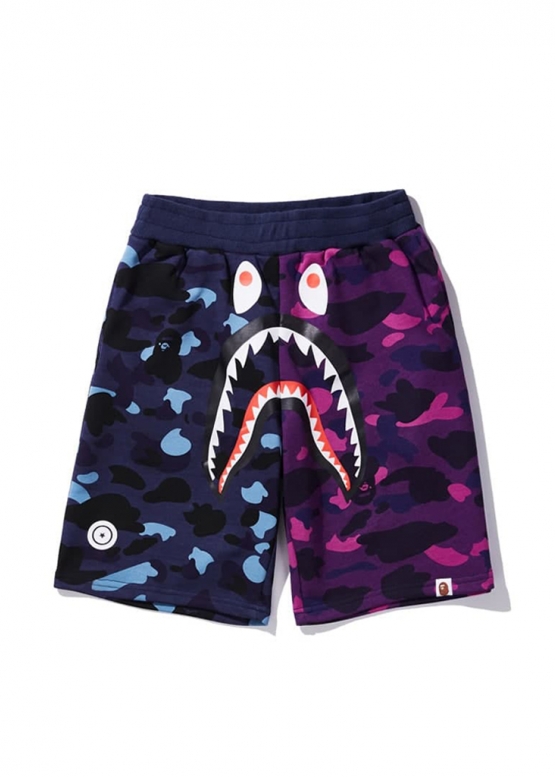Bape Aape by A BATHING APE Shark Color Blue Purple Half Camo Shorts Unisex