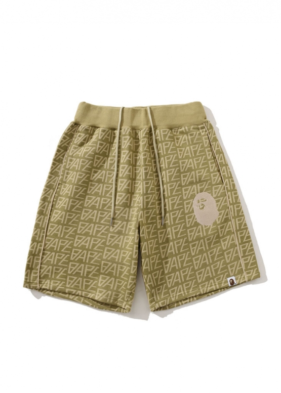 Гірчічні шорти Bape Aape by A BATHING APE Logo Monogram Velour Color Khaki Shorts Unisex
