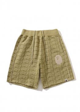 Bape Logo Monogram Velour Khaki Shorts Unisex - CA1118