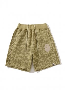 Bape Logo Monogram Velour Khaki Shorts Unisex - CA1118