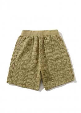Bape Logo Monogram Velour Khaki Shorts Unisex - CA1118