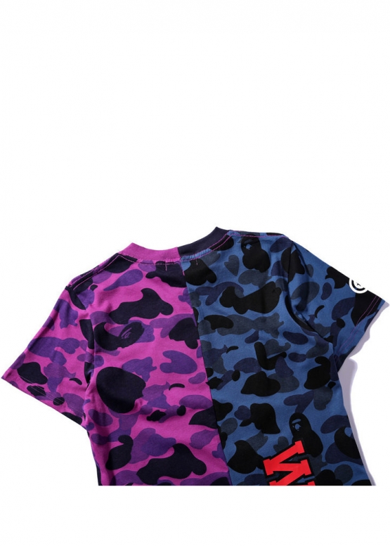 Синьо-фіолетова футболка Bape Aape by A BATHING APE Shark Color Blue Purple Half Camo T-shirt Unisex