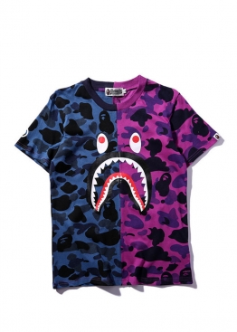 Bape Shark Blue Purple Half Camo T-Shirt Unisex - FA1112