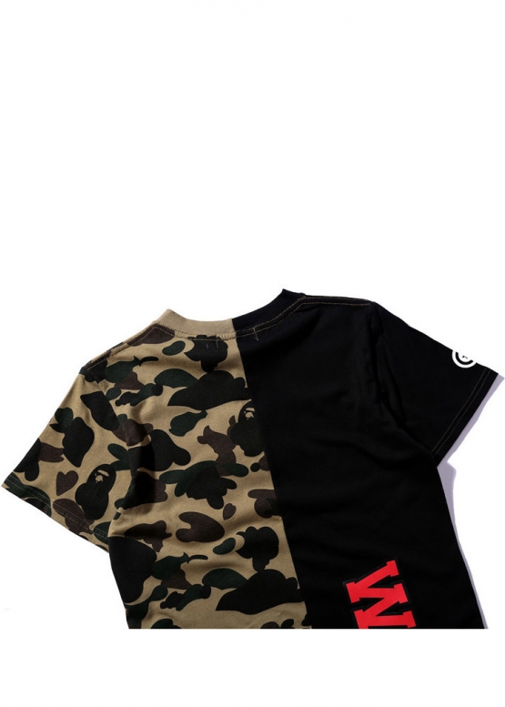 Чорно-зелена футболка Bape Aape by A BATHING APE Shark Color Green Black Half Camo T-shirt Unisex