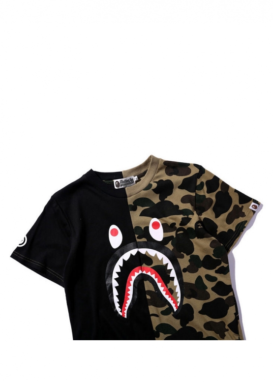 Чорно-зелена футболка Bape Aape by A BATHING APE Shark Color Green Black Half Camo T-shirt Unisex