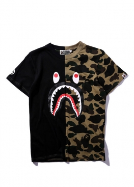 Чорно-зелена футболка Bape Shark Green Black Half Camo T-Shirt Unisex - FA1113