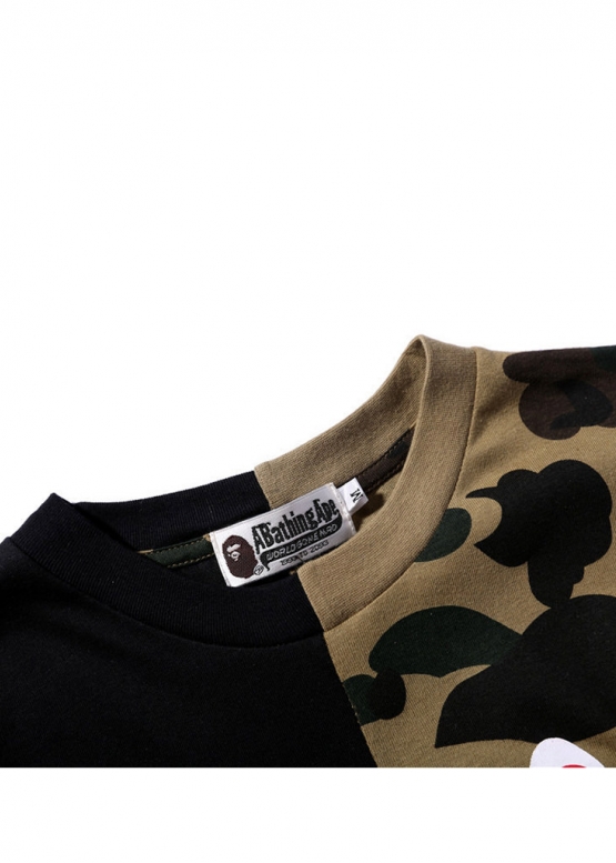 Bape Aape by A BATHING APE Shark Color Green Black Half Camo T-shirt Unisex