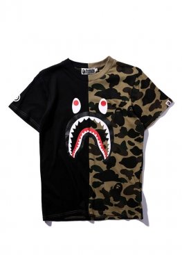 Чорно-зелена футболка Bape Shark Green Black Half Camo T-Shirt Unisex - FA1113