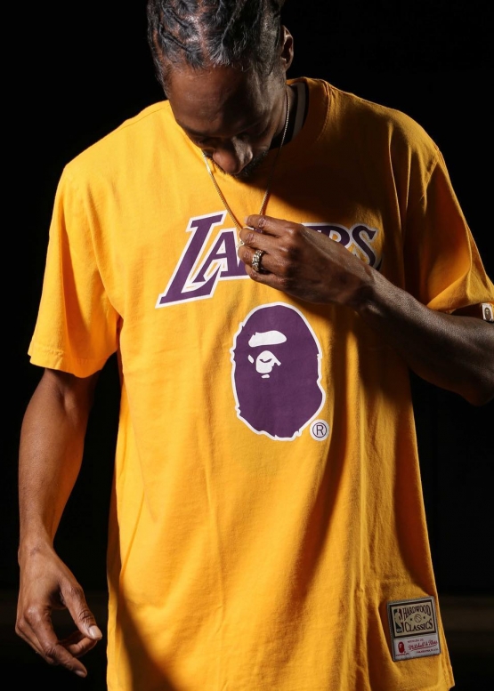 Bape Aape by A BATHING APE x Mitchell & Ness Lakers Color Yellow Tee Unisex