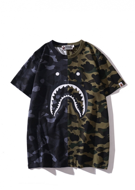 Чорно-зелена футболка Bape Aape by A BATHING APE Shark Color Black Green City Camo T-shirt Unisex