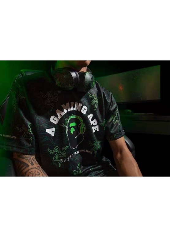 Чорно-зелена футболка Bape Aape by A BATHING APE x Razer Color Neon Camo Team Tee Unisex