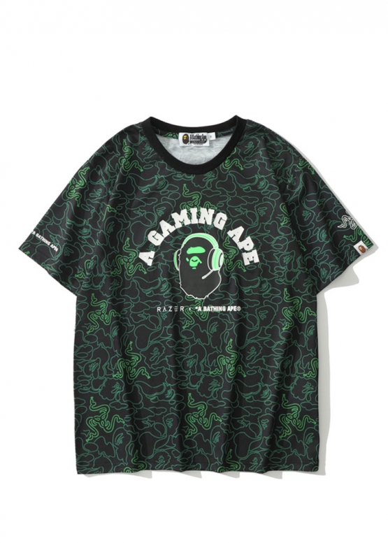 Чорно-зелена футболка Bape Aape by A BATHING APE x Razer Color Neon Camo Team Tee Unisex