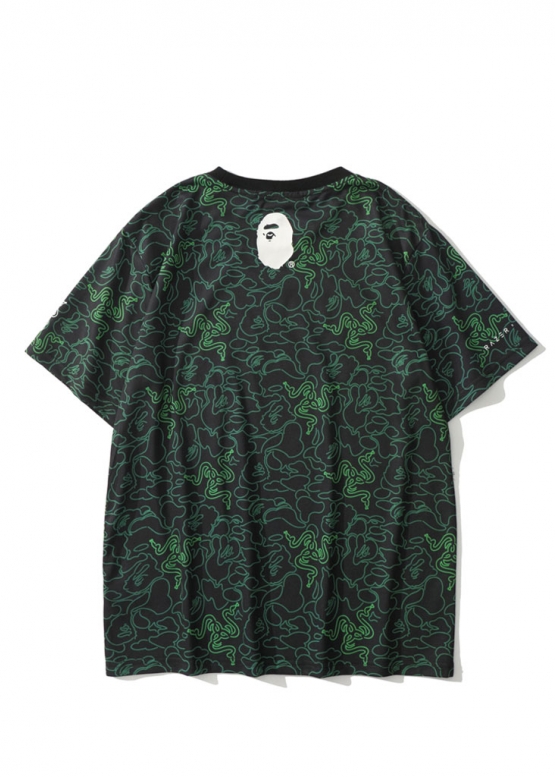 Чорно-зелена футболка Bape Aape by A BATHING APE x Razer Color Neon Camo Team Tee Unisex