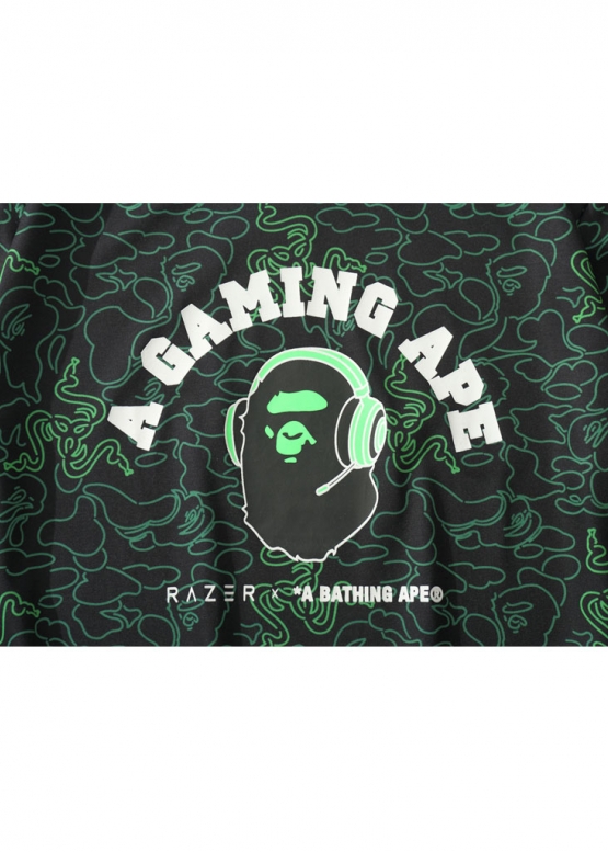 Чорно-зелена футболка Bape Aape by A BATHING APE x Razer Color Neon Camo Team Tee Unisex