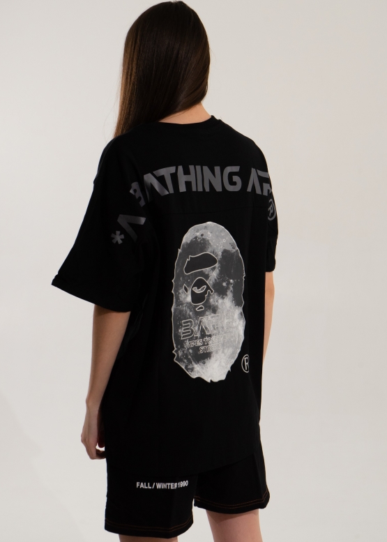 Чорна футболка Bape Aape by A BATHING APE Head Moon Color Black T-Shirt Unisex