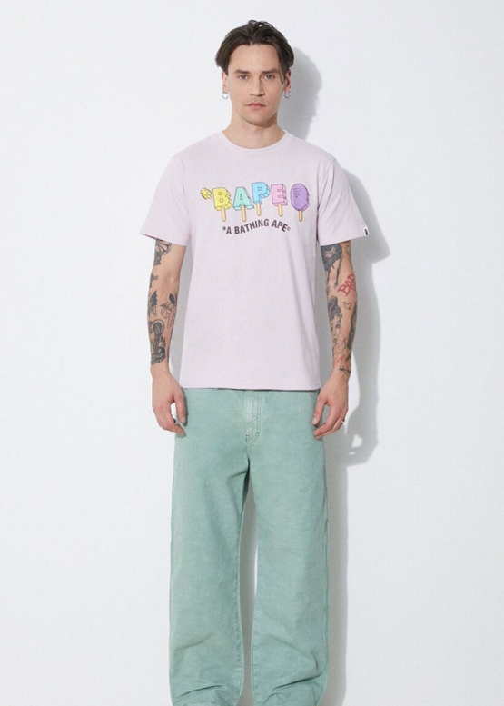 Рожева футболка Bape Aape by A BATHING APE Popsicle Ice Cream Color Purple T-shirt Mens