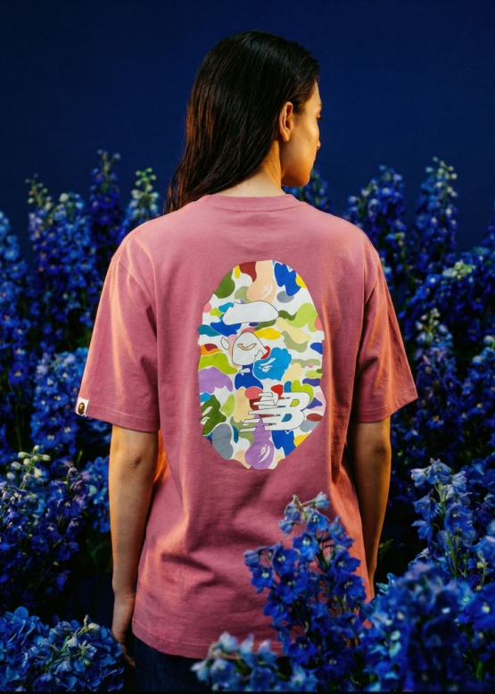 Bape Aape by A BATHING APE x New Balance Ape Head Relaxed Fit Color Pink T-Shirt Mens