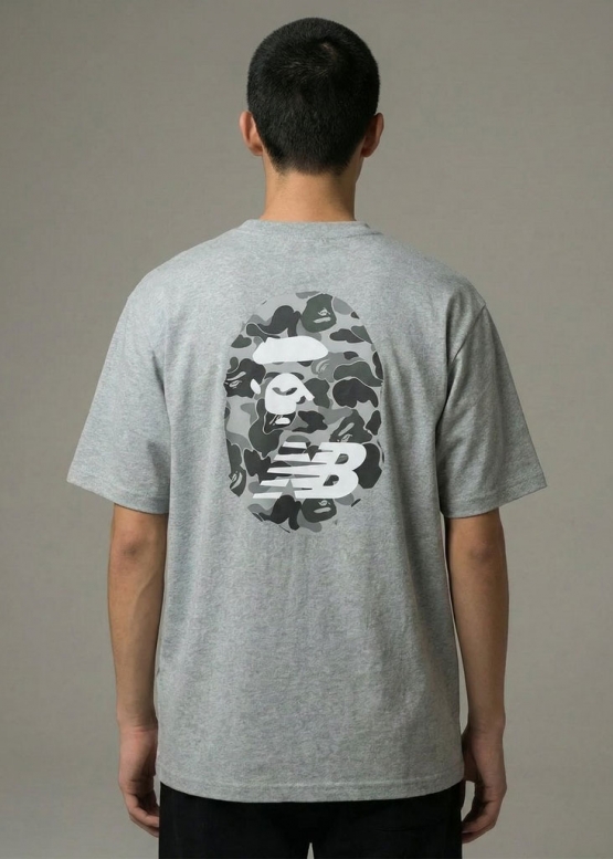 Сіра футболка Bape Aape by A BATHING APE x New Balance Ape Head Relaxed Fit Color Grey T-Shirt Mens 