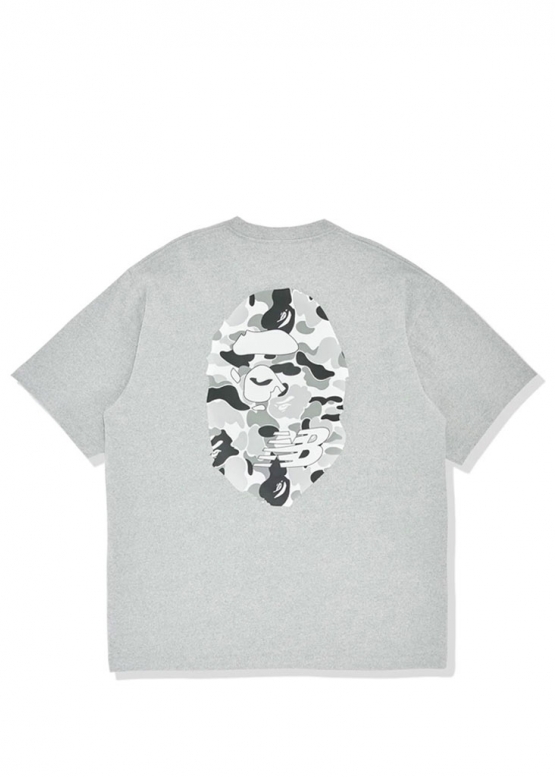 Серая футболка Bape Aape by A BATHING APE x New Balance Ape Head Relaxed Fit Color Grey T-Shirt Mens