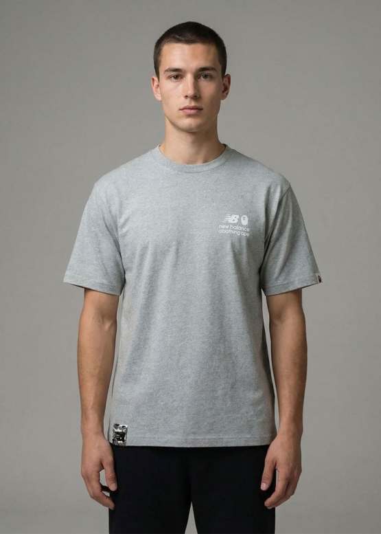 Серая футболка Bape Aape by A BATHING APE x New Balance Ape Head Relaxed Fit Color Grey T-Shirt Mens