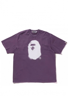 Bape Spray Ape Head Garment Dyed Relaxed Fit Purple Tee Unisex - FA1148