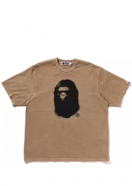 Bape Spray Ape Head Garment Dyed Relaxed Fit Beige Tee Unisex - FA1150
