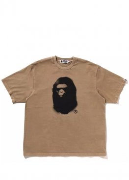 Бежева футболка Bape Spray Ape Head Garment Dyed Relaxed Fit Beige Tee Unisex - FA1150