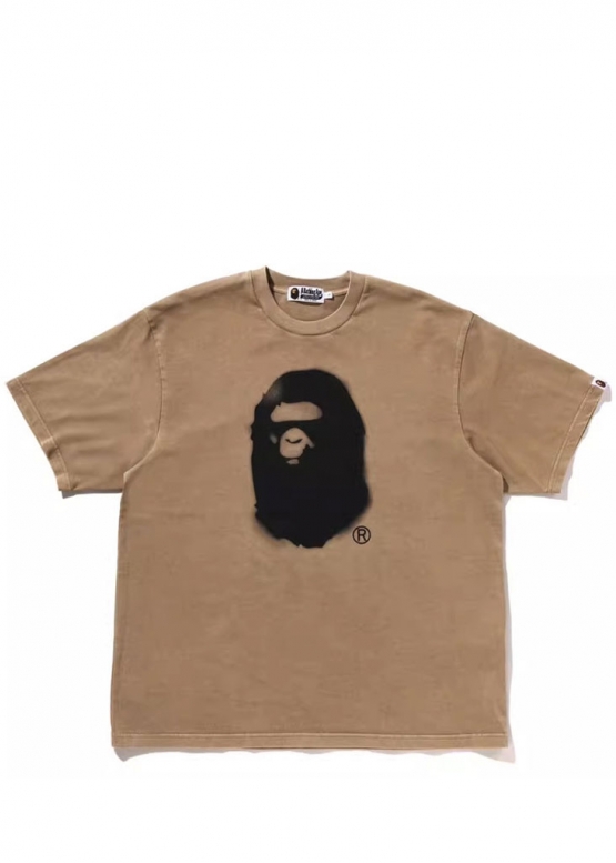 Bape A Bathing Ape Spray Ape Head Garment Dyed Relaxed Fit Color Beige T-Shirt Unisex