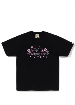  Bape Sakura Black Tee Womens - FA1151