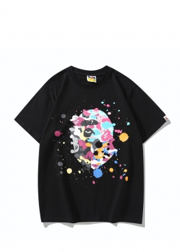 Чорна футболка Bape Ape Head Multicolor Splatter Black Tee Unisex - FA1158