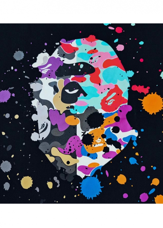 Чорна футболка Bape A Bathing Ape Head Multicolor Splatter Color Black T-Shirt Unisex