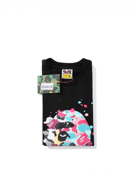 Чорна футболка Bape A Bathing Ape Head Multicolor Splatter Color Black T-Shirt Unisex