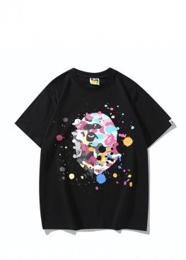 Чорна футболка Bape Ape Head Multicolor Splatter Black Tee Unisex - FA1158