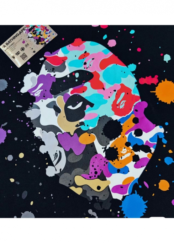 Чёрная футболка Bape A Bathing Ape Head Multicolor Splatter Color Black T-Shirt Unisex
