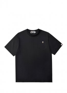 Чёрная футболка Bape Ape Head One Point Pocket Black Tee Unisex - FA1164