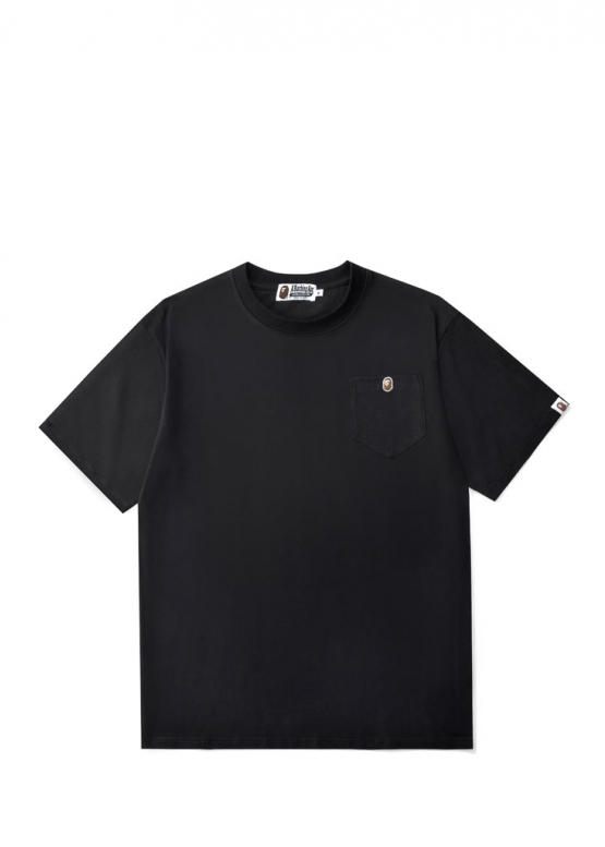 Чёрная футболка Bape A Bathing Ape Head One Point Pocket Color Black T-Shirt Unisex