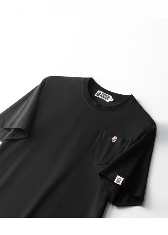 Чёрная футболка Bape A Bathing Ape Head One Point Pocket Color Black T-Shirt Unisex