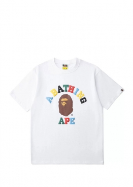 Bape Multi Color Letters College White Tee Unisex - FA1174