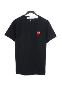 Чорна футболка Comme des Garcons Play Basic Black T-Shirt Red Emblem Unisex - FC1111 