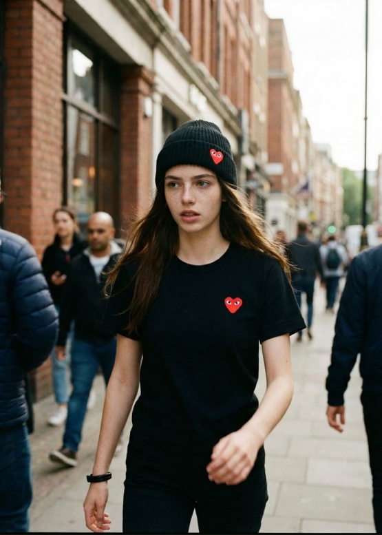 Чорна футболка Comme des Garcons Play Color Basic Black T-Shirt Red Emblem Unisex