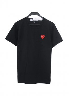 Чорна футболка Comme des Garcons Play Basic Black T-Shirt Red Emblem Unisex - FC1111 