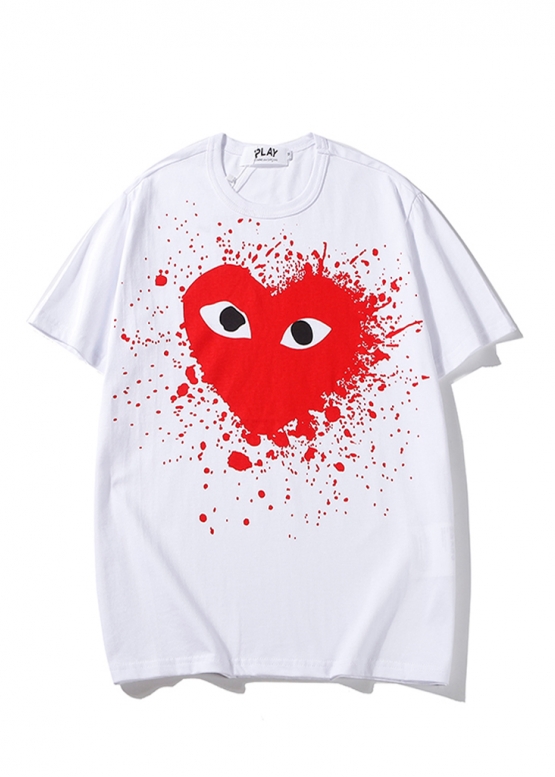 Comme des Garcons Play Big Red Heart Splatter Color White T-shirt Unisex