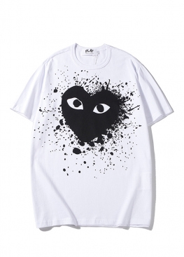 Біла футболка Comme des Garcons Play Big Black Heart Splatter White T-Shirt Unisex - FC1116