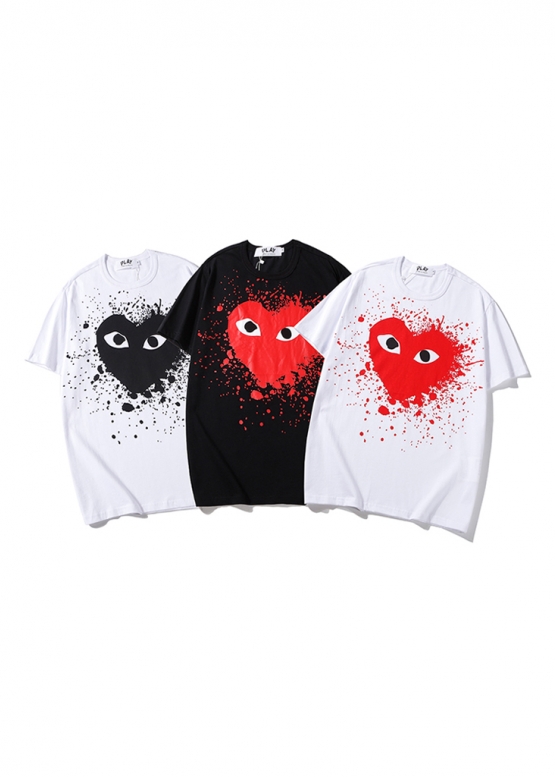 Біла футболка Comme des Garcons Play Big Black Heart Splatter Color White T-shirt Unisex