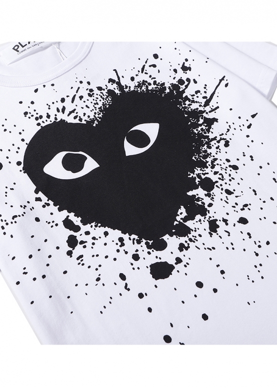 Comme des Garcons Play Big Black Heart Splatter Color White T-shirt Unisex