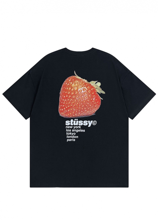 Чорна футболку Stüssy Strawberry Tee Color Black Unisex