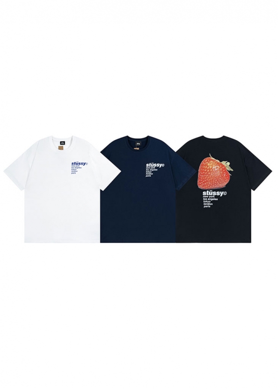 Чорна футболку Stüssy Strawberry Tee Color Black Unisex