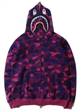 Фиолетовый худи Bape Shark Purple Camo Full Zip Hoodie Unisex - HA1119