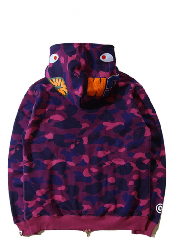 Фиолетовый худи Bape Aape by A BATHING APE Shark Color Purple Camo Full Zip Hoodie Unisex