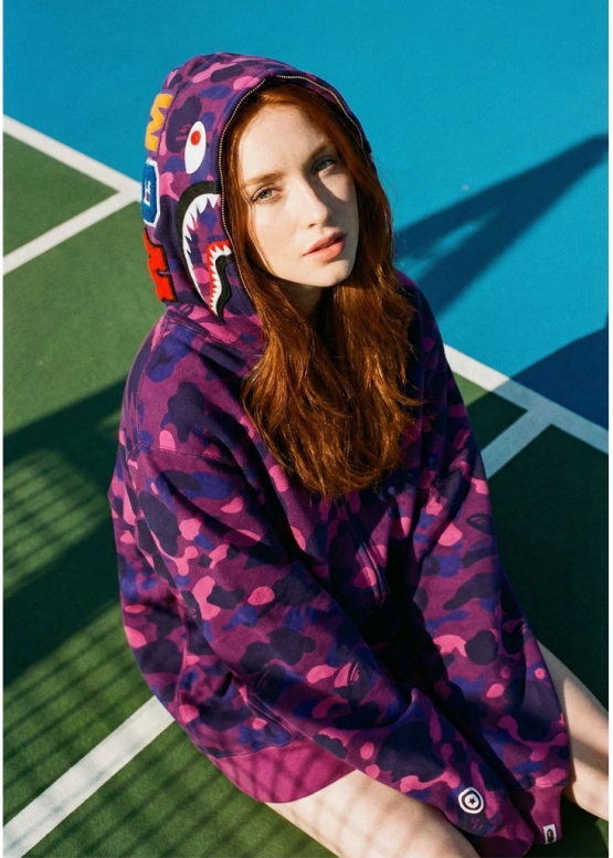 Фиолетовый худи Bape Aape by A BATHING APE Shark Color Purple Camo Full Zip Hoodie Unisex